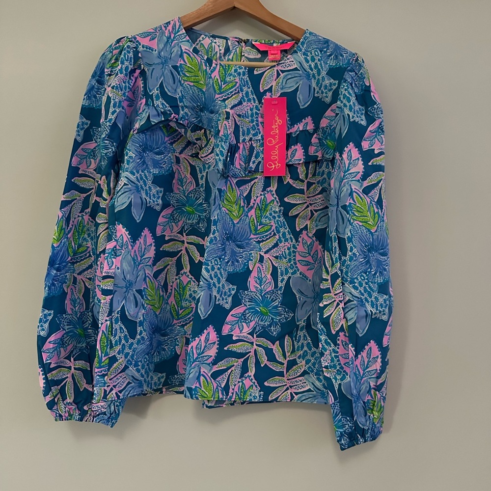 NWT Lilly Pulitzer Bernadette Top in Macaw Blue Tall Me About It S